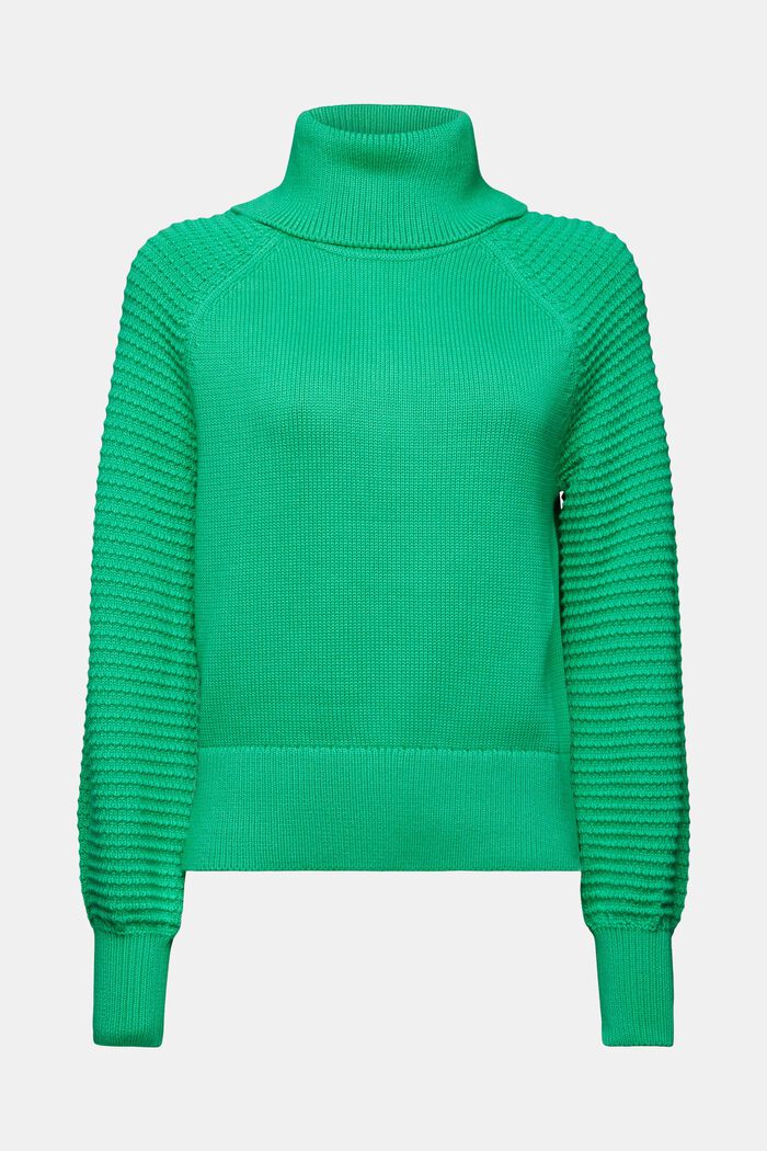 Bavlněný pulovr s nízkým rolákovým límcem, GREEN, detail image number 6