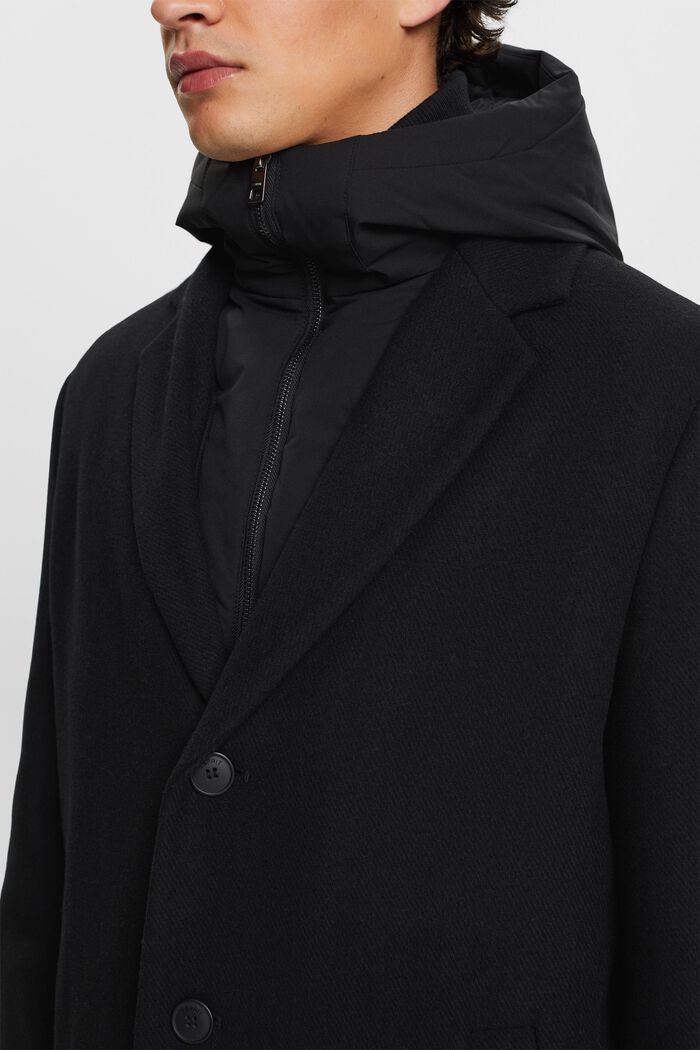 Kabát z vlněné směsi, s odnímatelnou kapucí, BLACK, detail image number 1