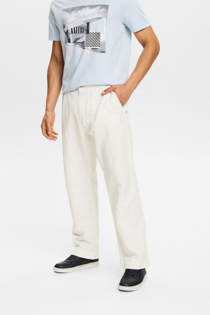 Rovné kalhoty ze směsi lnu a bavlny, OFF WHITE, detail image number 0