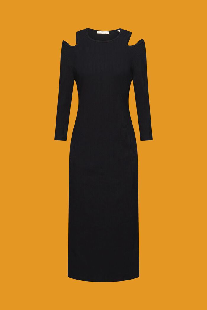 Žebrové midi šaty s prostřihem na rameni, BLACK, detail image number 6