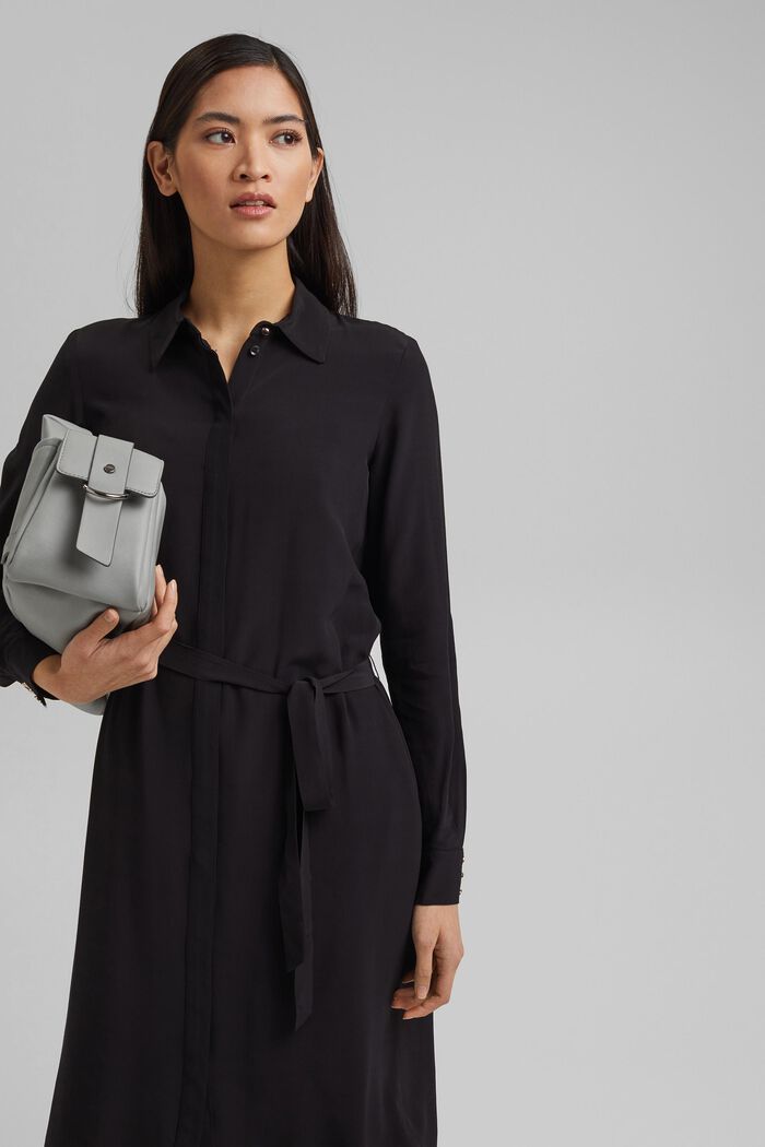 Košilové šaty s materiálem LENZING™ ECOVERO™, BLACK, detail image number 0