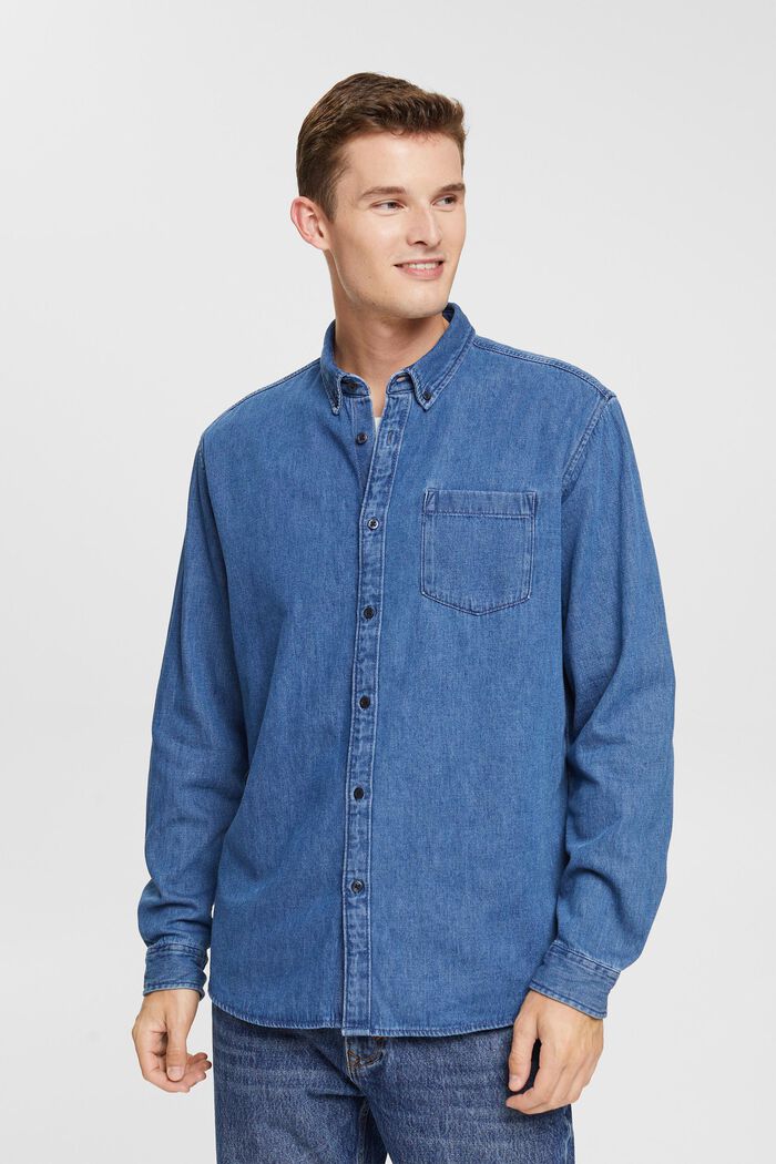 Džínová košile s nakládanou kapsou, BLUE MEDIUM WASHED, detail image number 0