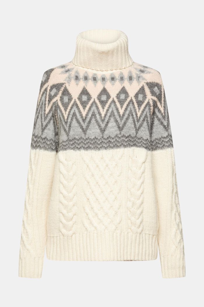 Žakárový pulovr s rolákem, z pleteniny s vlnou, OFF WHITE, detail image number 6