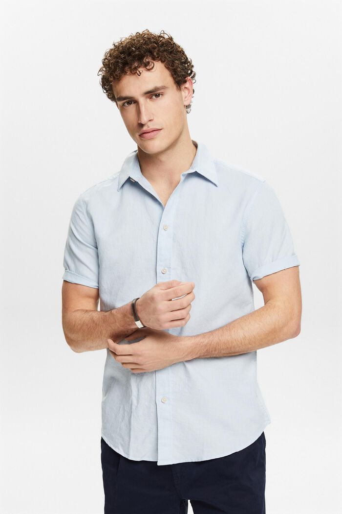 Košile s krátkým rukávem, ze směsi lnu a bavlny, LIGHT BLUE, detail image number 0