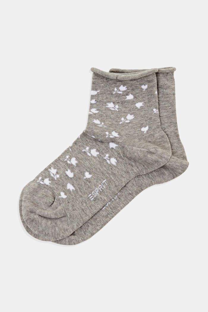 Krátké ponožky s květovaným vzorem, 2 páry v balení, NEW LIGHT GREY, detail image number 0