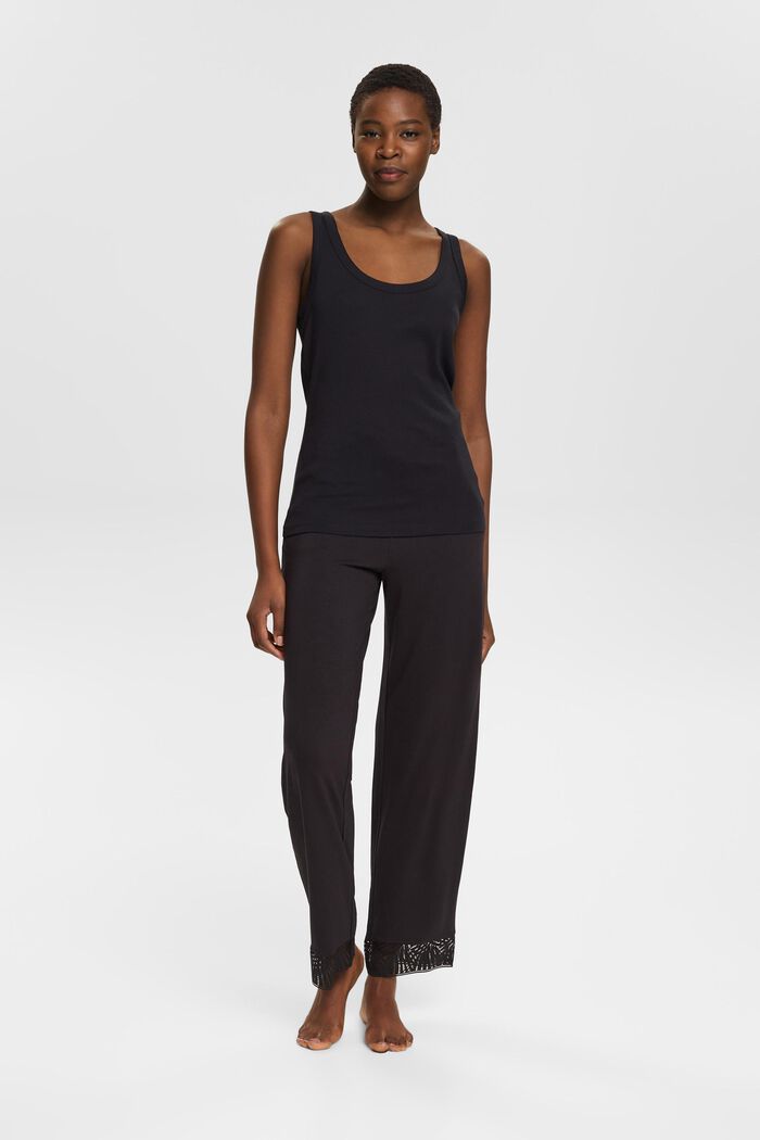 Pyžamové kalhoty s krajkou, LENZING™ ECOVERO™, BLACK, detail image number 1