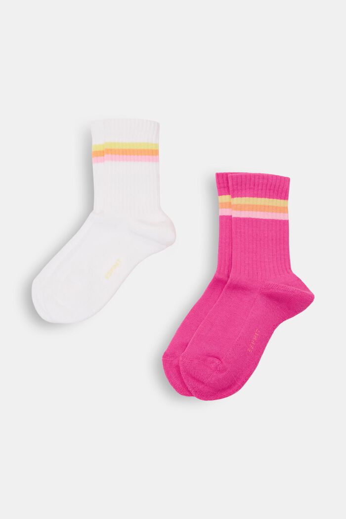2 páry žebrovaných ponožek s proužky, WHITE/PINK, detail image number 0