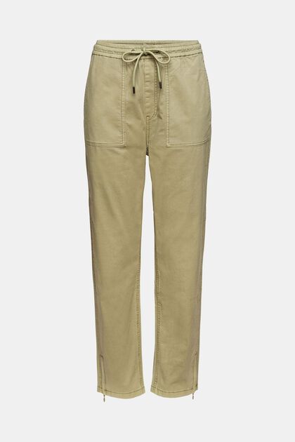 Strečové kalhoty s pasem na gumu, bio bavlna, LIGHT KHAKI, overview