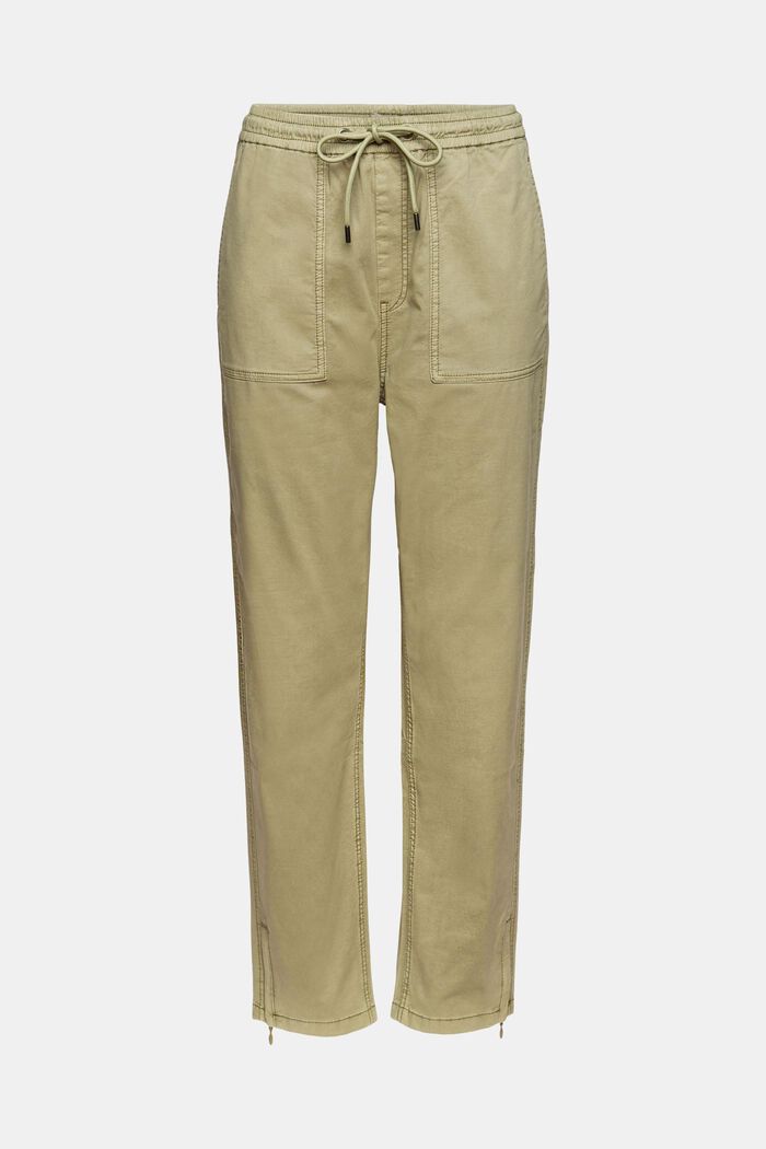 Strečové kalhoty s pasem na gumu, bio bavlna, LIGHT KHAKI, detail image number 8