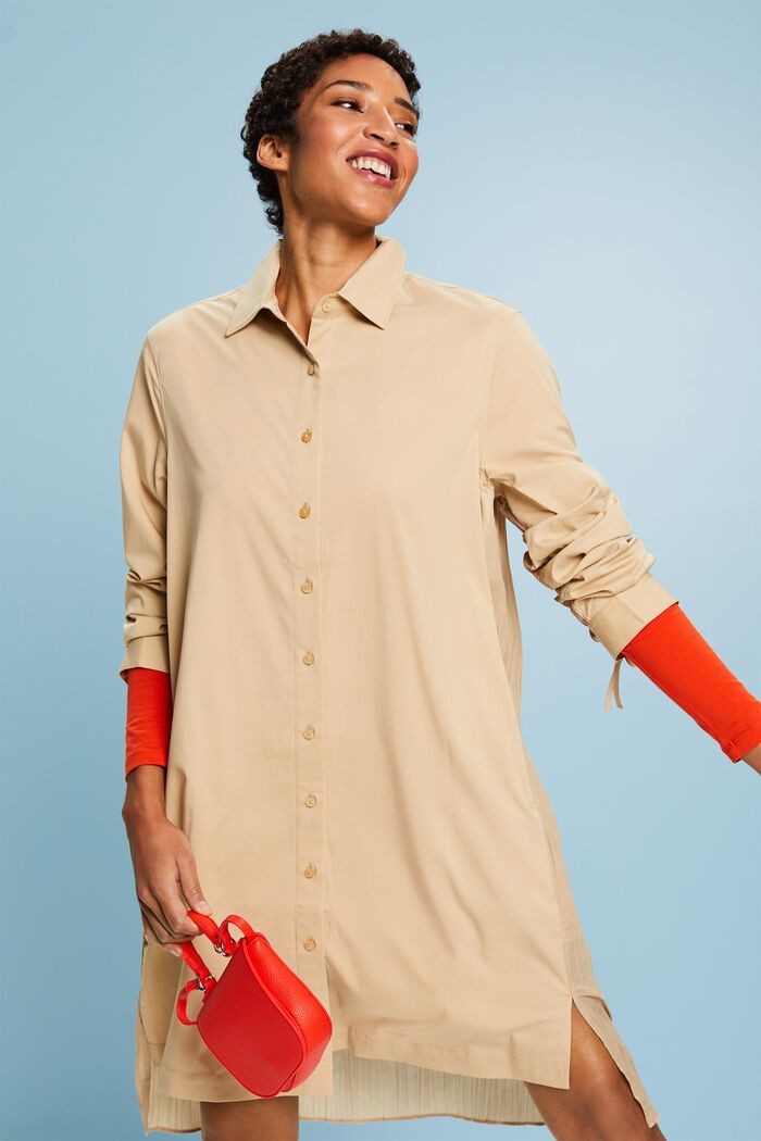 Košilové midi šaty ze zmačkaného materiálu, SAND, detail image number 4