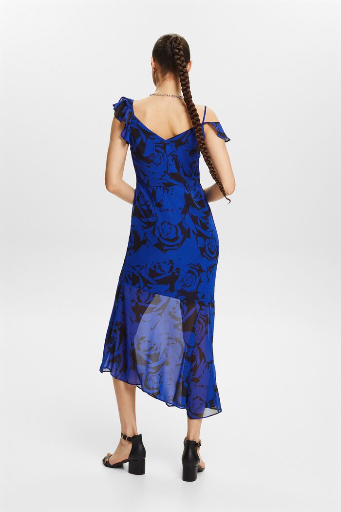 Potištěné šifonové midi šaty s odhalenými rameny, BRIGHT BLUE, detail image number 2