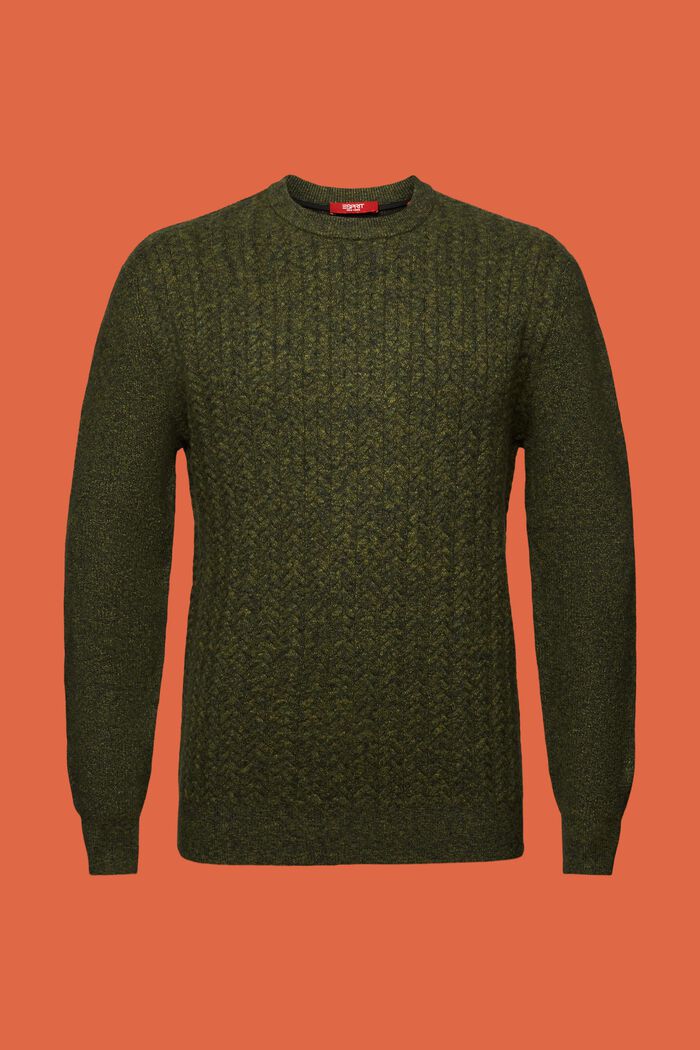 Melírovaný copánkový pulovr s kulatým výstřihem, OLIVE, detail image number 6