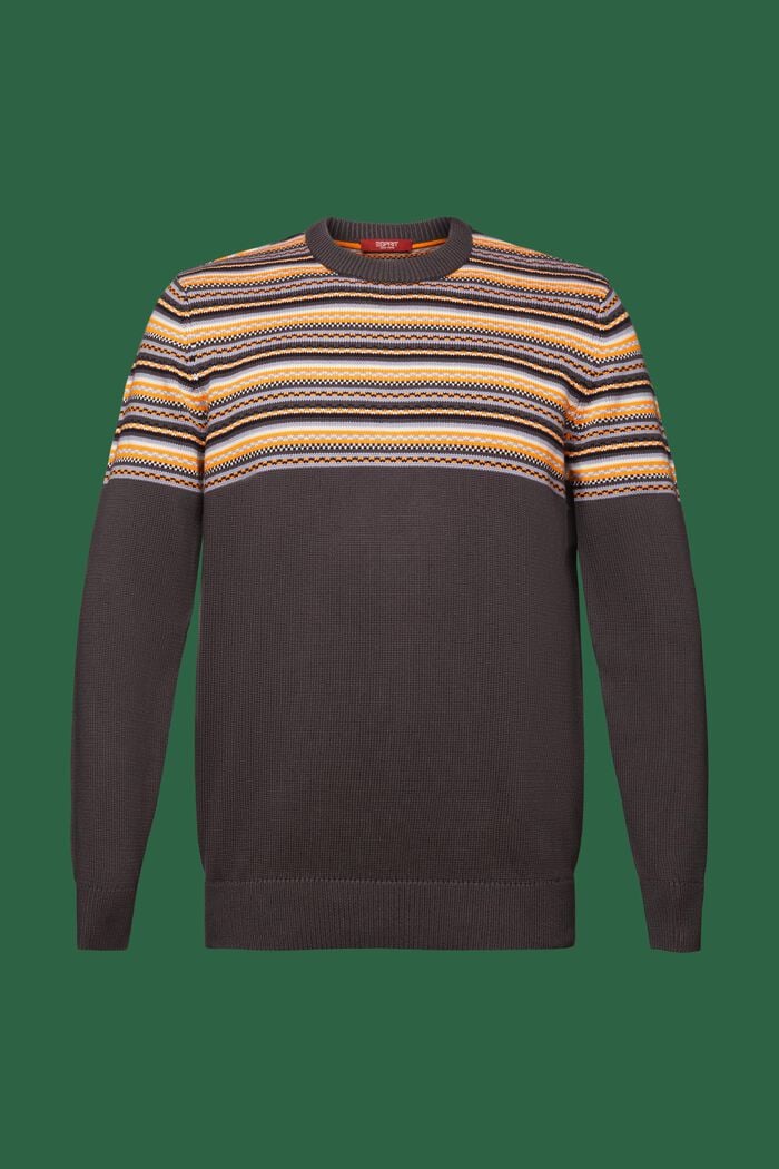 Žakárový pulovr s kulatým výstřihem, z bavlny, DARK GREY, detail image number 6
