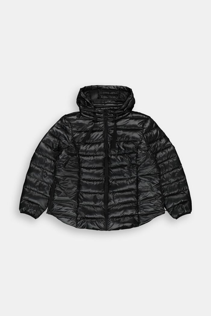 CURVY Z recyklovaného materiálu: lehká prošívaná bunda s kapucí, BLACK, detail image number 0