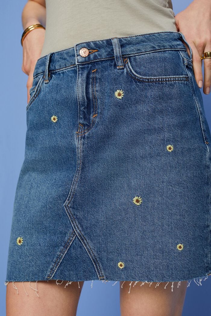 Vyšívaná džínová minisukně, BLUE DARK WASHED, detail image number 2