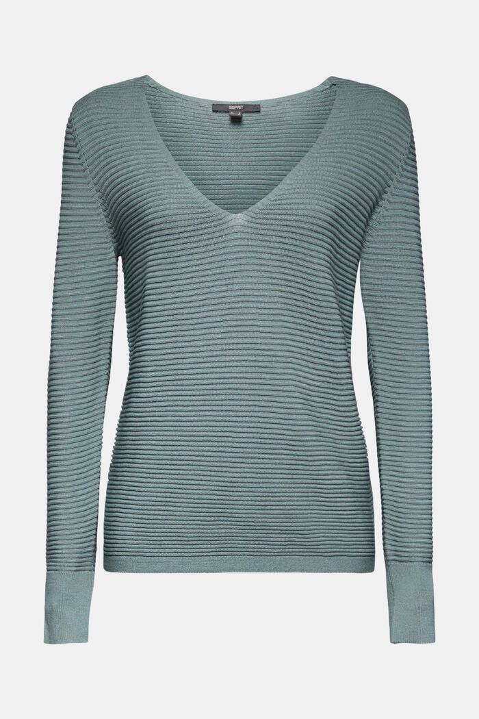 S Lyocell TENCEL™: žebrový pulovr, DARK TURQUOISE, detail image number 0