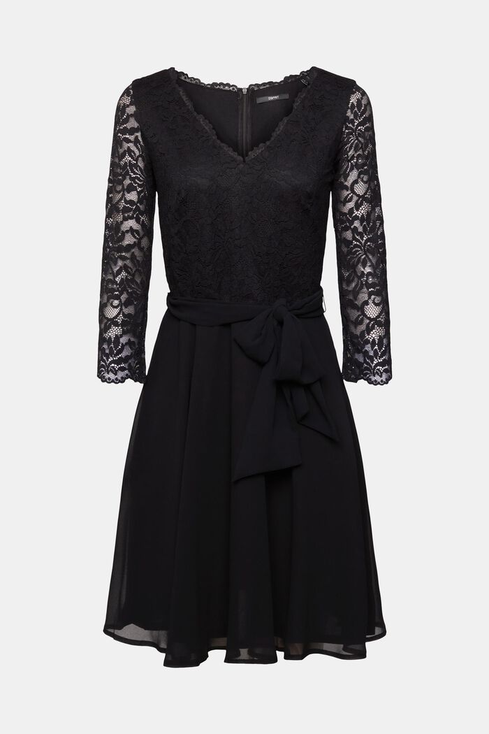 Šifonové midi šaty s detailem krajky, BLACK, detail image number 5