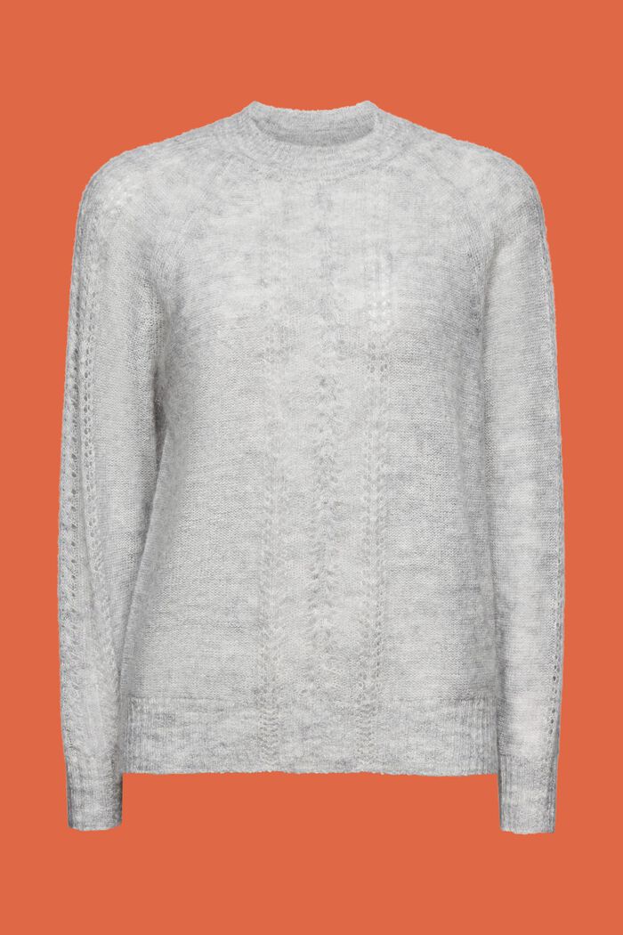 Pletený pulovr s výstřihem ke krku a s dírkovaným vzorem, LIGHT GREY, detail image number 6
