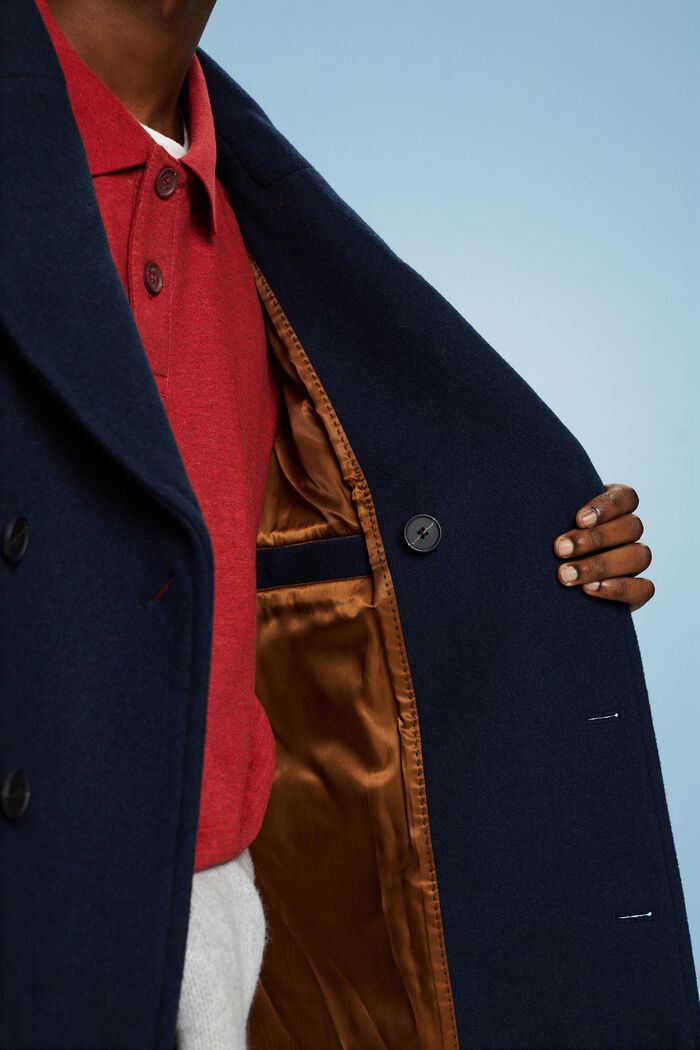 Dvouřadý kratší kabát z vlněné směsi, NAVY, detail image number 3