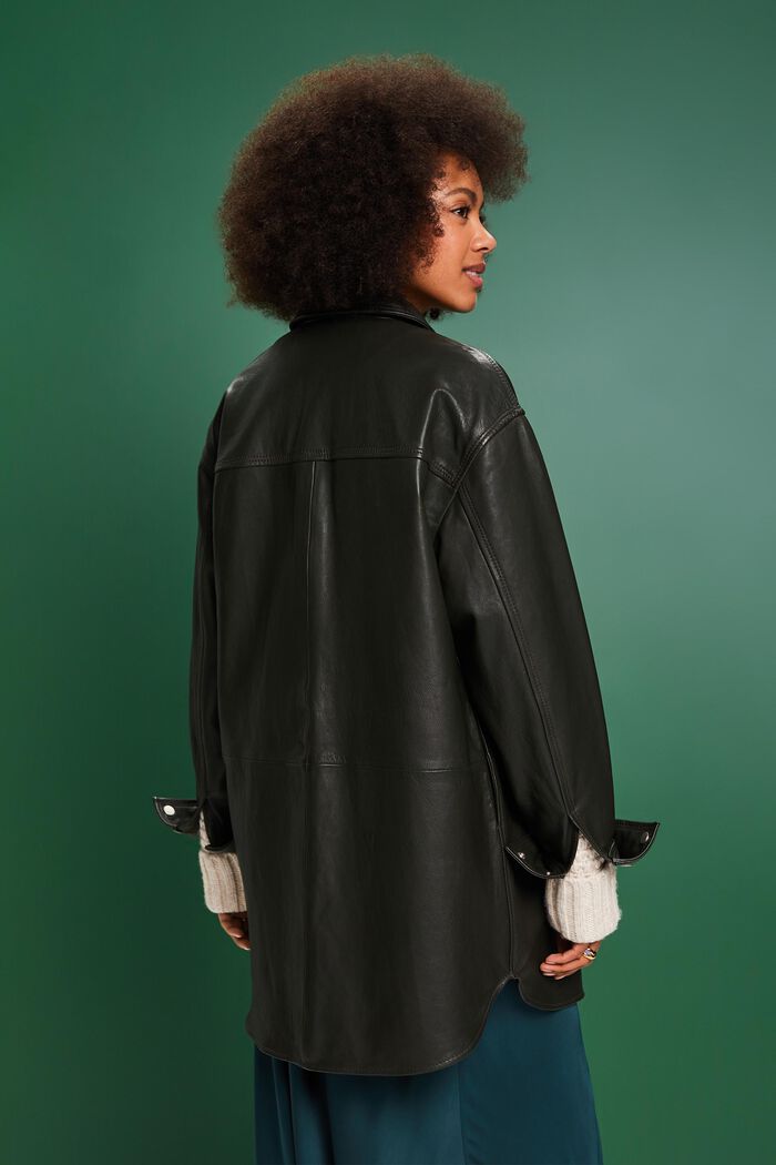 Oversize košilová kožená bunda, KHAKI GREEN, detail image number 2