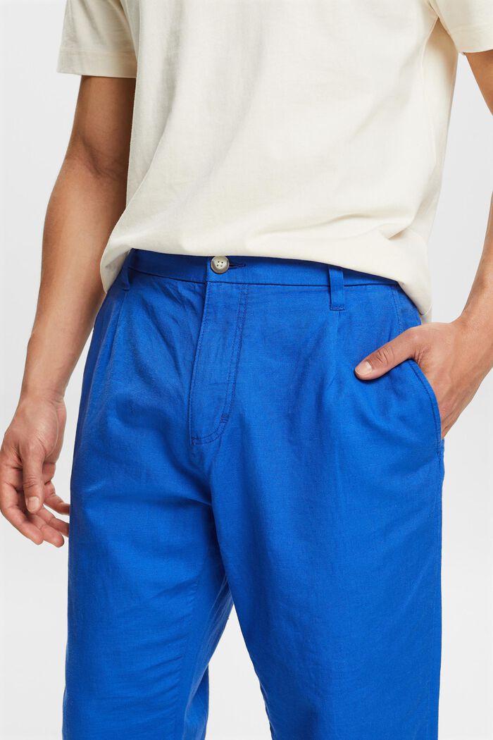 Rovné kalhoty ze směsi lnu a bavlny, BRIGHT BLUE, detail image number 4
