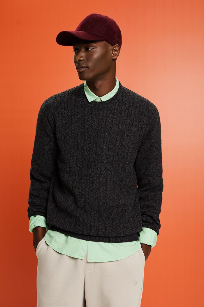 Melírovaný copánkový pulovr s kulatým výstřihem, BLACK, detail image number 4
