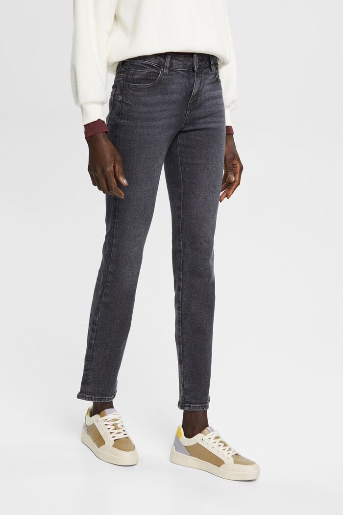 Strečové džíny s vysokým pasem, rovné nohavice, GREY DARK WASHED, detail image number 1