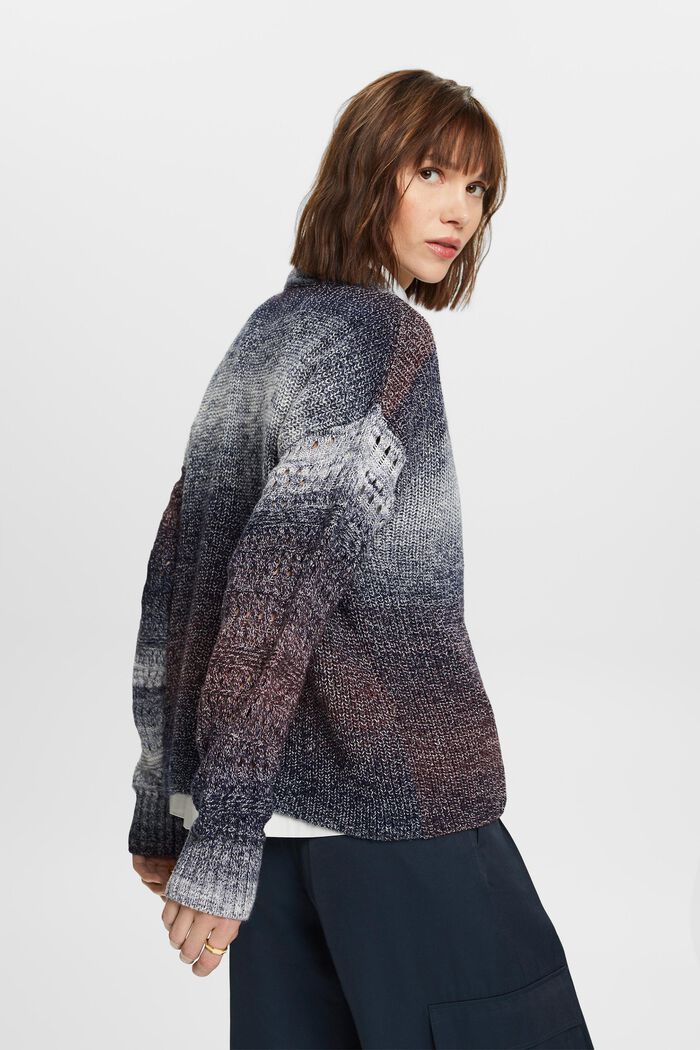 Volně pletený pulovr se stojáčkem, přechod barev, AUBERGINE, detail image number 0