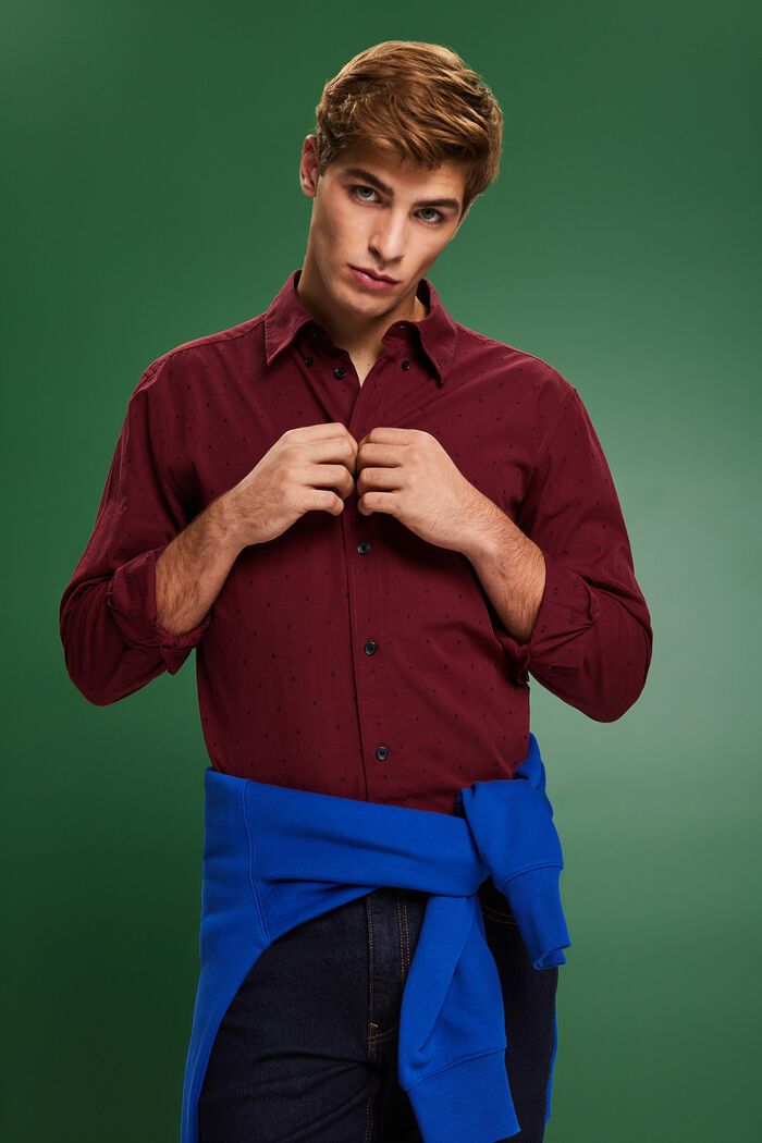 Bavlněná vyšívaná košile, střih Slim Fit, GARNET RED, detail image number 4