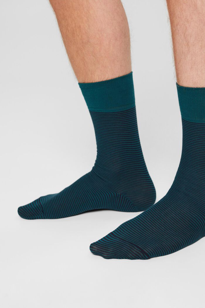 2 páry pruhovaných ponožek, bio bavlna, TEAL GREEN, detail image number 2