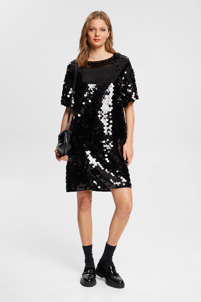 Mini šaty s velikými flitry LENZING™ ECOVERO™, BLACK, detail image number 1