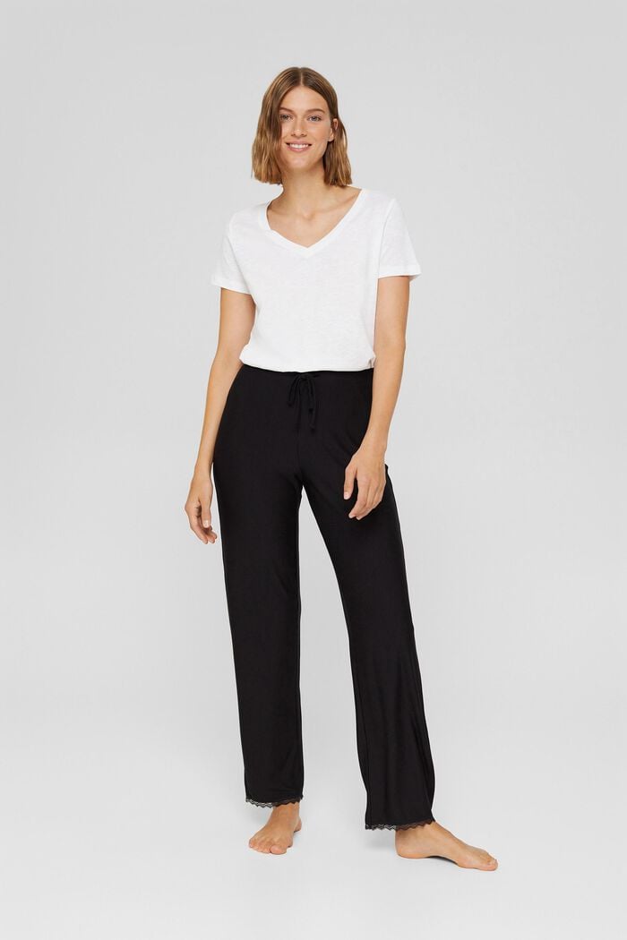 Pyžamové kalhoty s krajkou, LENZING™ ECOVERO™, BLACK, detail image number 1