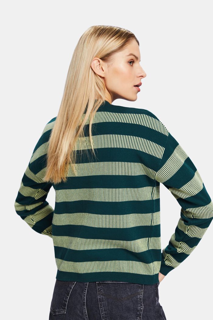 Pruhovaný žakárový pulovr s kulatým výstřihem, DARK TEAL GREEN, detail image number 3