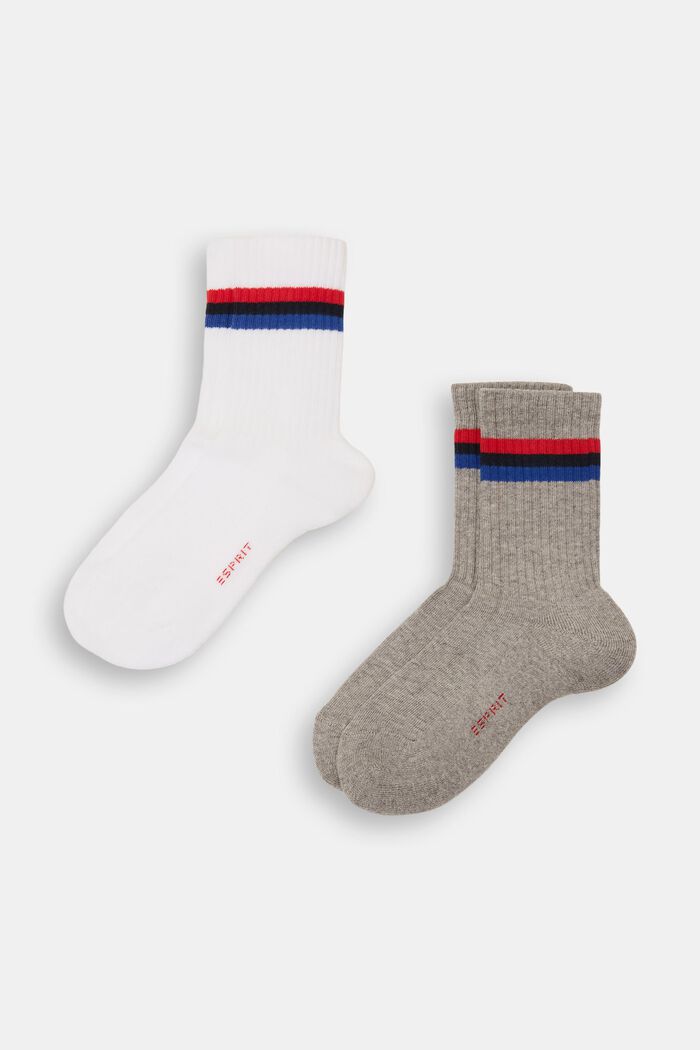 2 páry žebrovaných ponožek s proužky, WHITE/GREY, detail image number 0