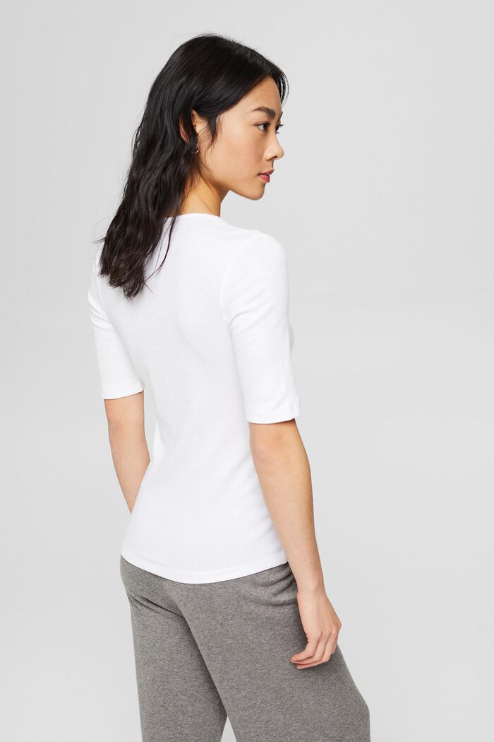 Jemně žebrované tričko ze směsi s bio bavlnou, WHITE, detail image number 1