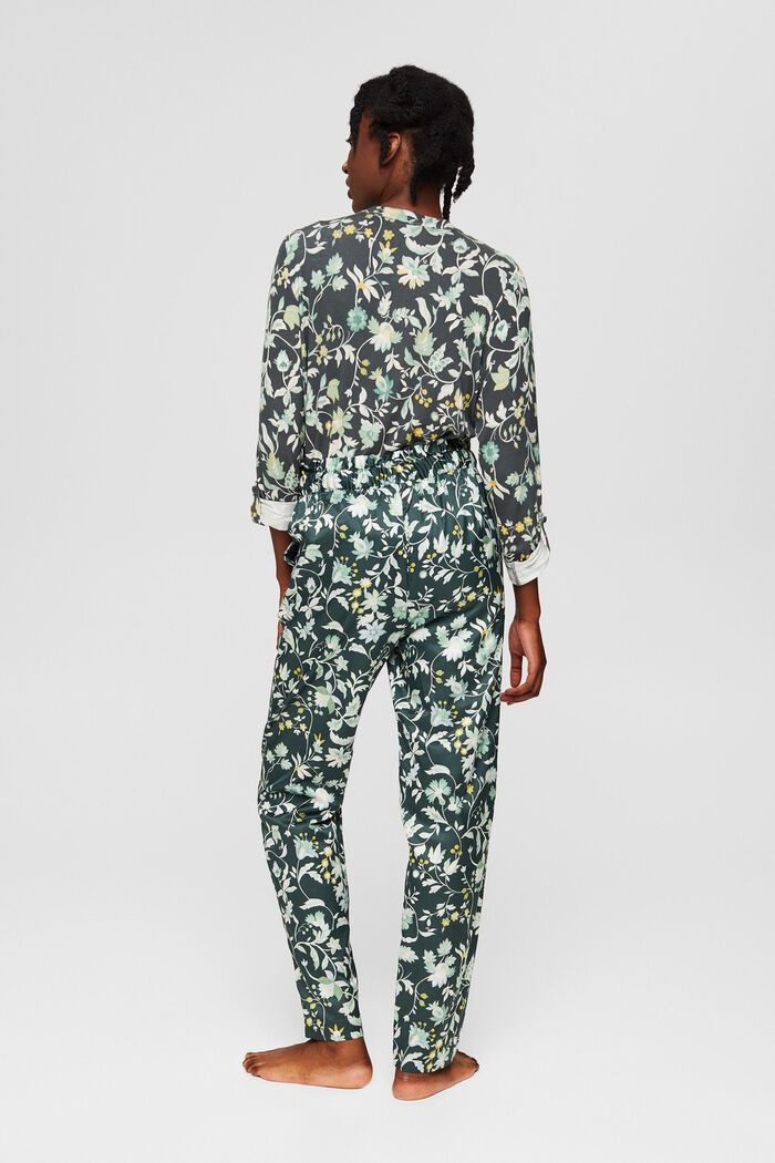S hedvábím: pyžamové kalhoty s pasem ve stylu paperbag, DARK TEAL GREEN, detail image number 3