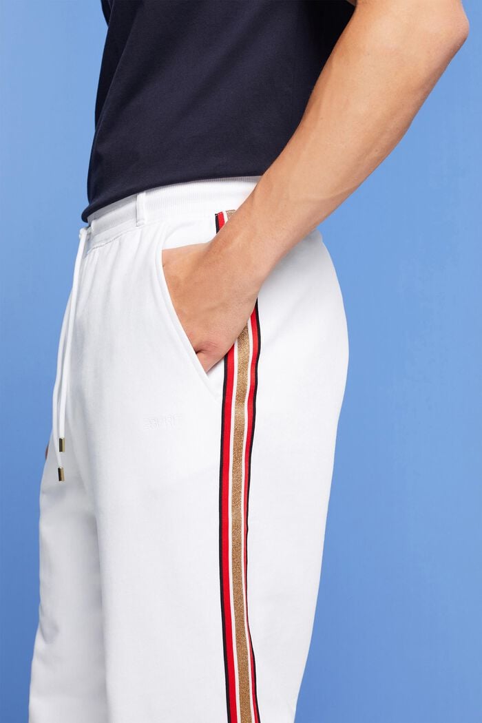 Bavlněné teplákové kalhoty s pruhy, WHITE, detail image number 2