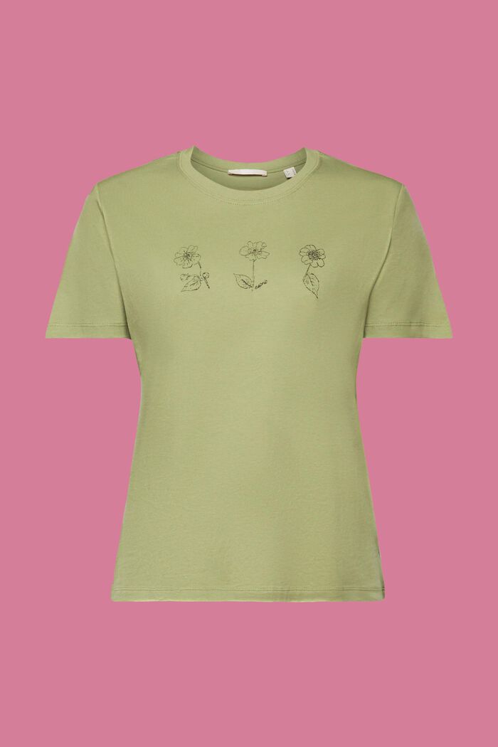 Bavlněné tričko s květinovým potiskem, PISTACHIO GREEN, detail image number 6