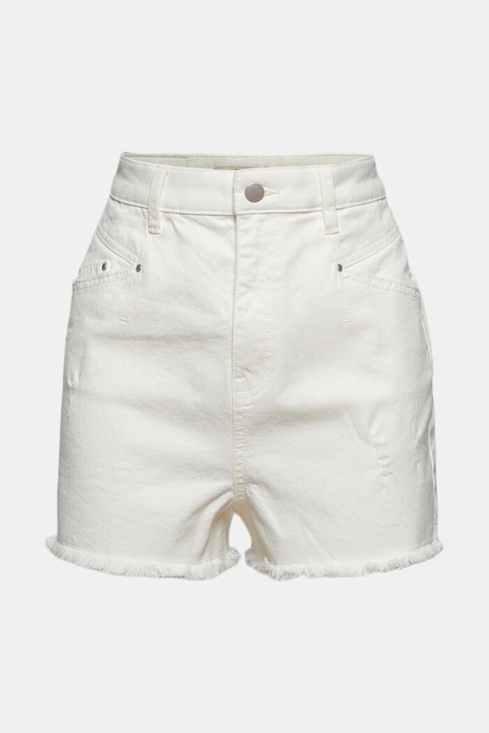 Džínové šortky s vysokým pasem a s obnošenými efekty, WHITE, detail image number 7