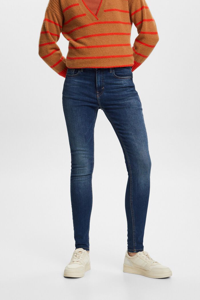 Z recyklovaného materiálu: strečové skinny džíny s vysokým pasem, BLUE LIGHT WASHED, detail image number 0