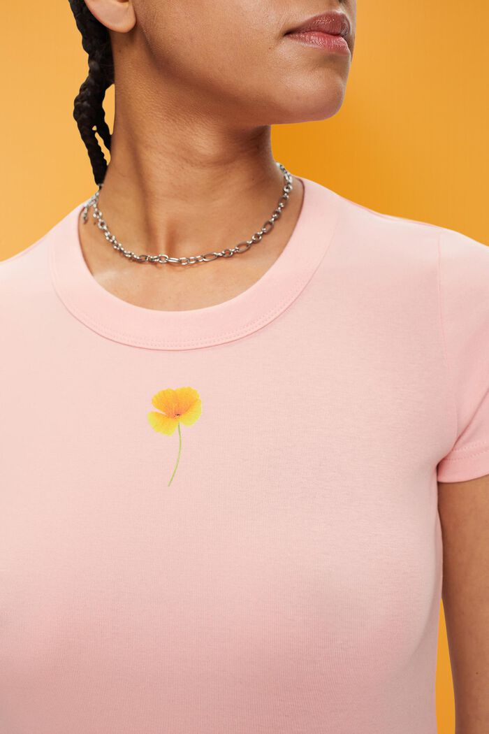 Tričko s natištěnou květinou na hrudi, PINK, detail image number 2