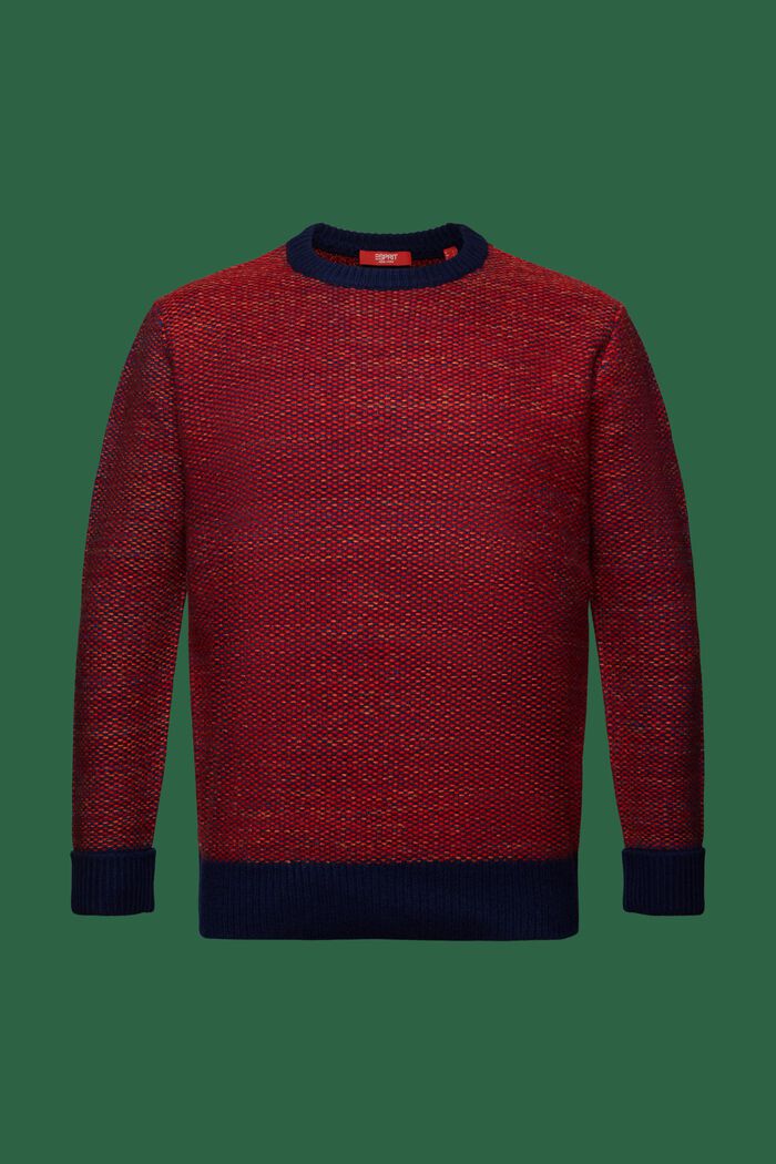 Strukturovaný pulovr s kulatým výstřihem, z vlny, NAVY, detail image number 6