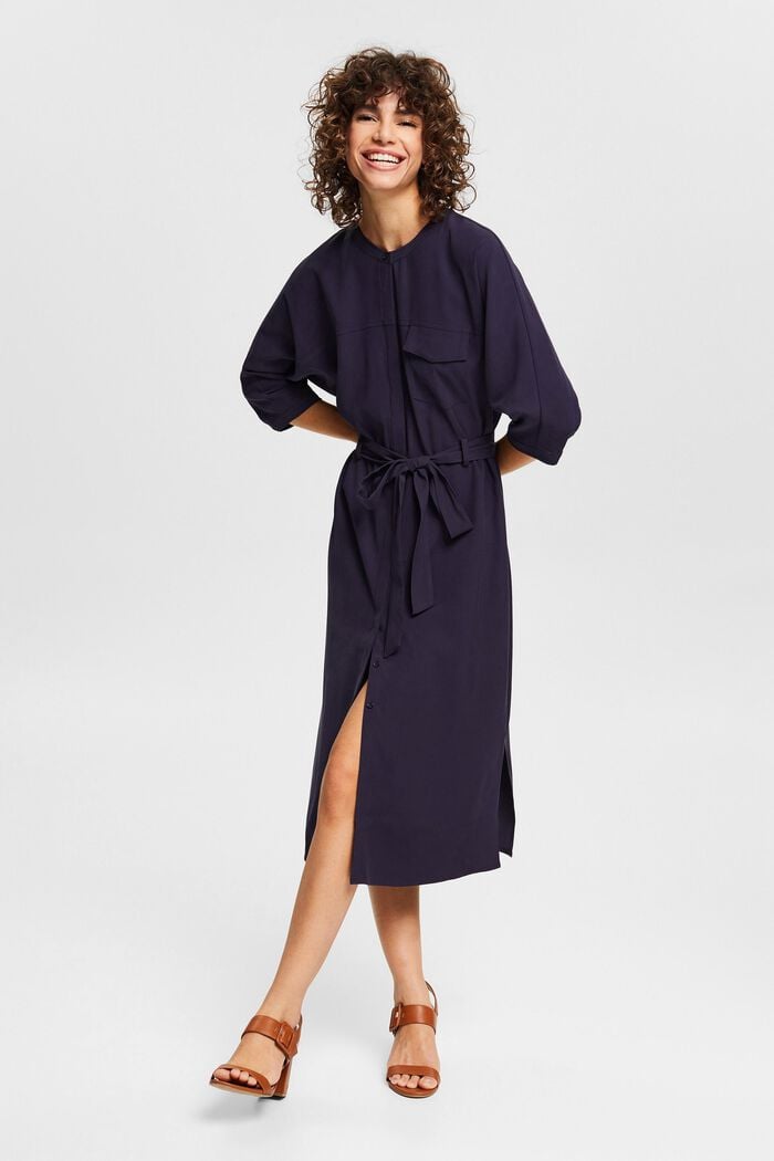 Midi šaty s knoflíkovou lištou, z vláken LENZING™ ECOVERO™, NAVY, detail image number 1