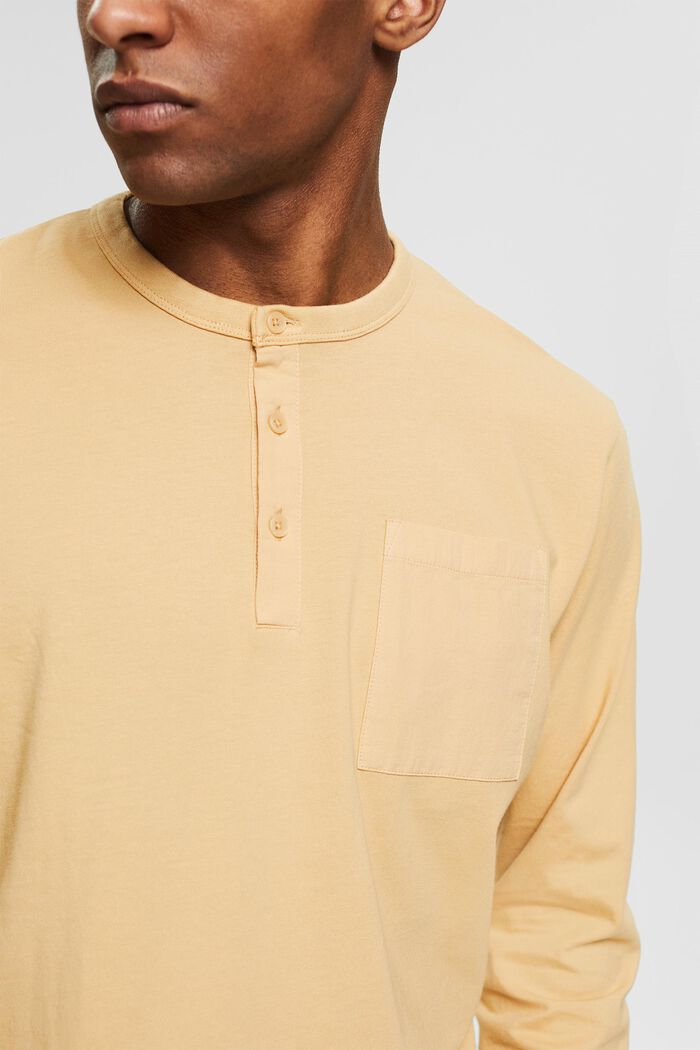 Žerzejové tričko s dlouhým rukávem a knoflíky, 100% bavlna, SAND, detail image number 1