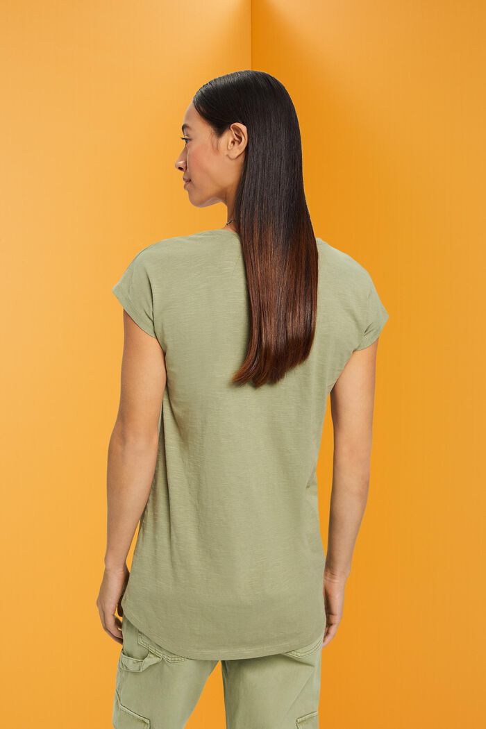 Bavlněné tričko s výstřihem do písmene U, LIGHT KHAKI, detail image number 3