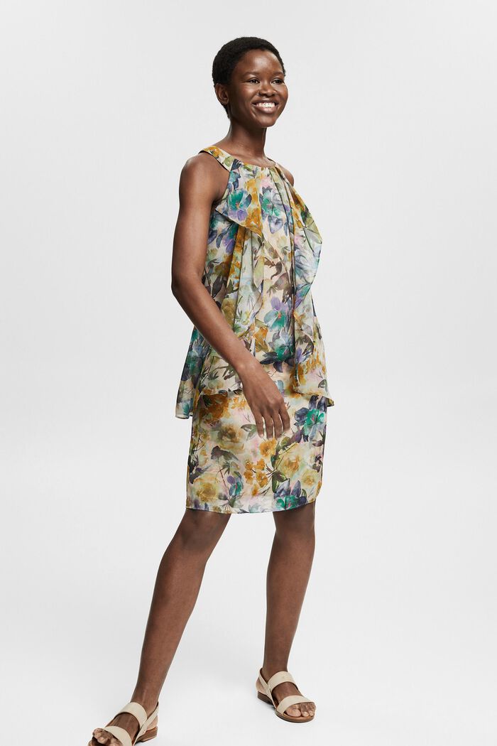 Z recyklovaného materiálu: šifonové šaty s květovaným vzorem, OFF WHITE, detail image number 1