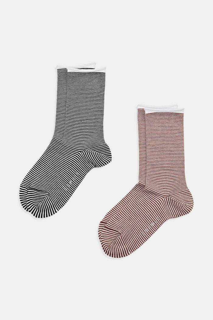 2 páry pruhovaných ponožek, bio bavlna, BLACK/RED, detail image number 0