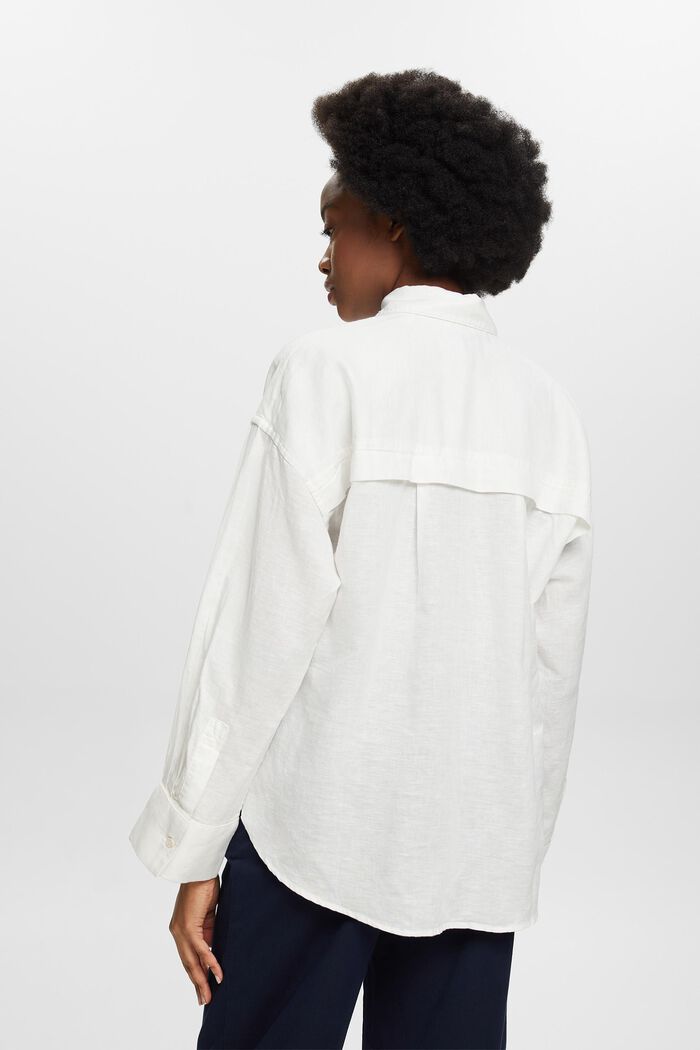 Košilová halenka ze směsi bavlny a lnu, OFF WHITE, detail image number 2