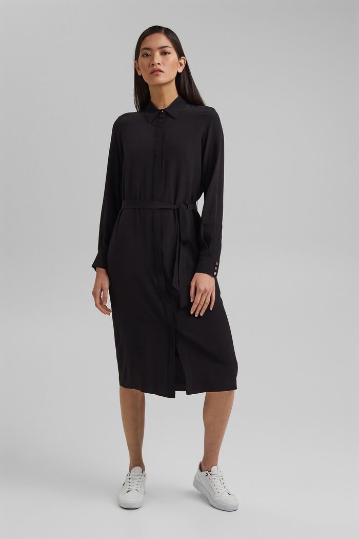 Košilové šaty s materiálem LENZING™ ECOVERO™, BLACK, detail image number 1