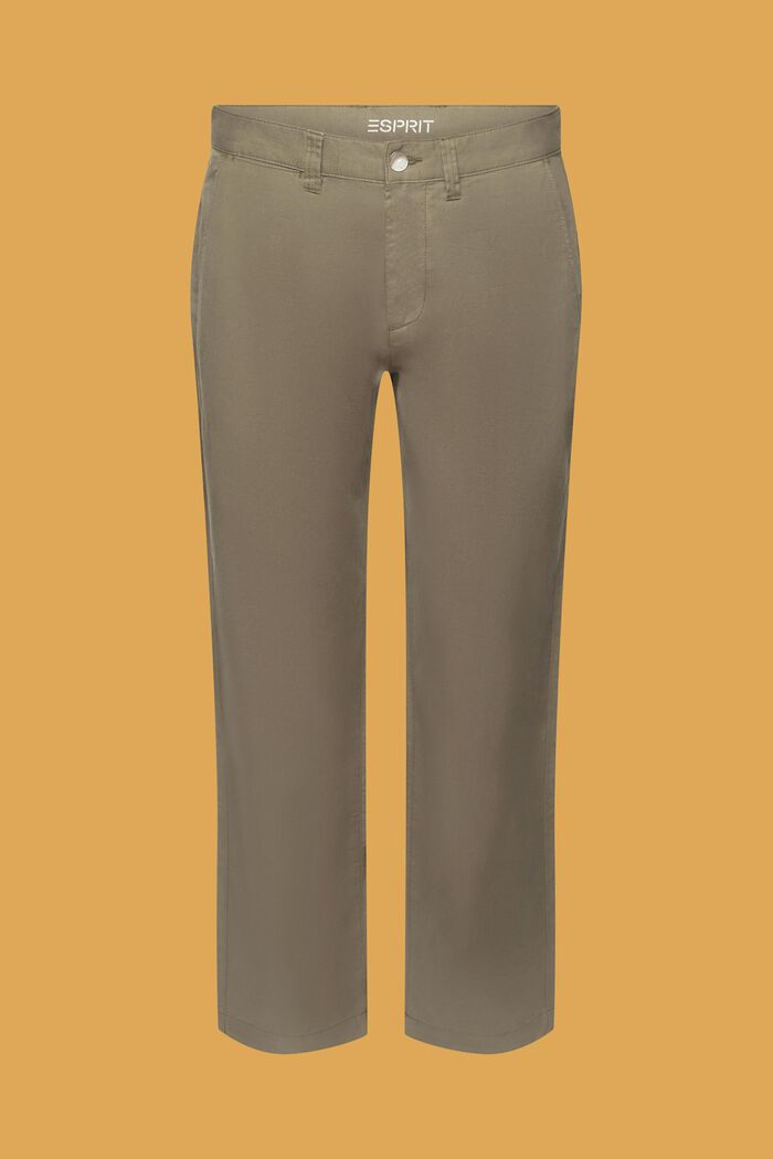 Kalhoty ze směsi bavlny a lnu, DUSTY GREEN, detail image number 8